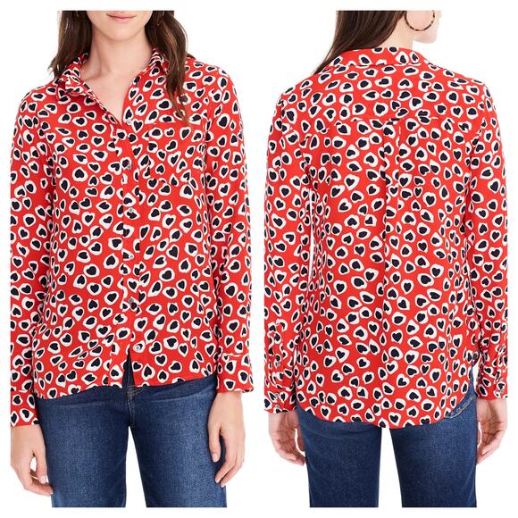 J. Crew Classic Fit Heart Print Silk Boy Shirt size 2 - Picture 1 of 6